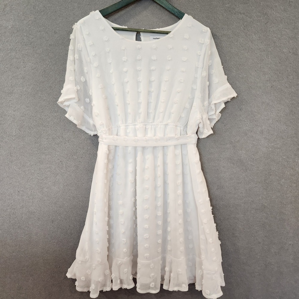 Motherhood Maternity White Swiss Dot Dress XL Ruffle Flutter‎ Sleeve Baby Shower